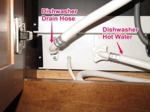 Dishwasher Drain Line and Hot Water annotated